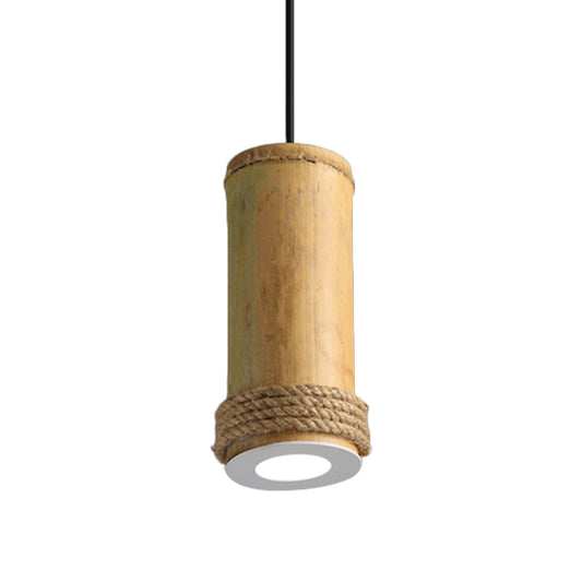 Tube Living Room Pendant Lighting Fixture Industrial Bamboo 1 Head Light Brown Hanging Light Kit with Rope Detail Clearhalo 'Ceiling Lights' 'Industrial Pendants' 'Industrial' 'Middle Century Pendants' 'Pendant Lights' 'Pendants' 'Tiffany' Lighting' 728355