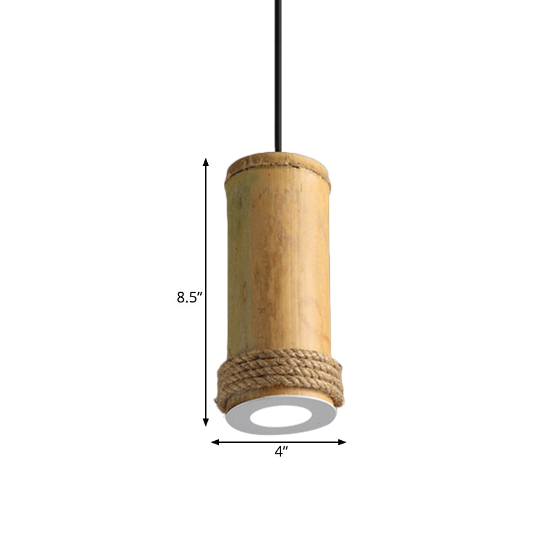 Tube Living Room Pendant Lighting Fixture Industrial Bamboo 1 Head Light Brown Hanging Light Kit with Rope Detail Clearhalo 'Ceiling Lights' 'Industrial Pendants' 'Industrial' 'Middle Century Pendants' 'Pendant Lights' 'Pendants' 'Tiffany' Lighting' 728356