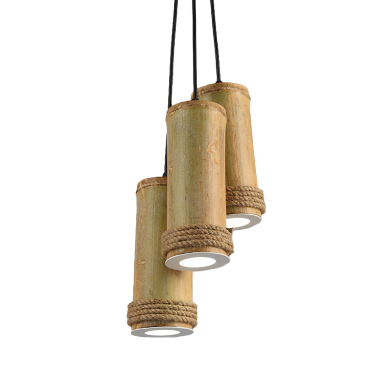 Light Brown 3-Light Cluster Pendant Light Factory Bamboo Cylinder Ceiling Fixture for Restaurant Clearhalo 'Ceiling Lights' 'Industrial Pendants' 'Industrial' 'Middle Century Pendants' 'Pendant Lights' 'Pendants' 'Tiffany' Lighting' 728359