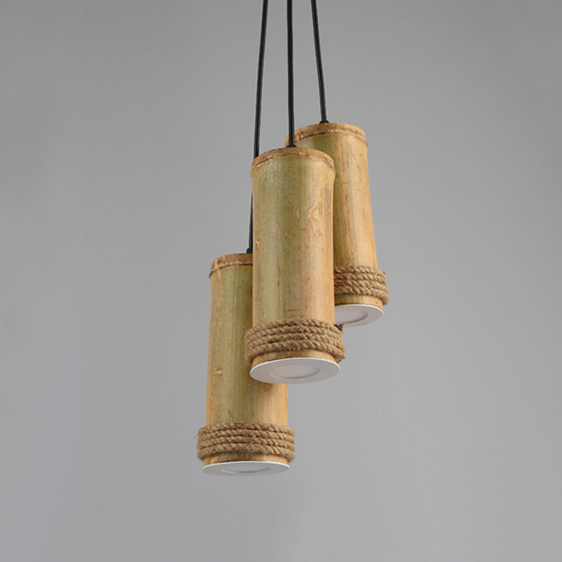 Light Brown 3-Light Cluster Pendant Light Factory Bamboo Cylinder Ceiling Fixture for Restaurant Clearhalo 'Ceiling Lights' 'Industrial Pendants' 'Industrial' 'Middle Century Pendants' 'Pendant Lights' 'Pendants' 'Tiffany' Lighting' 728360