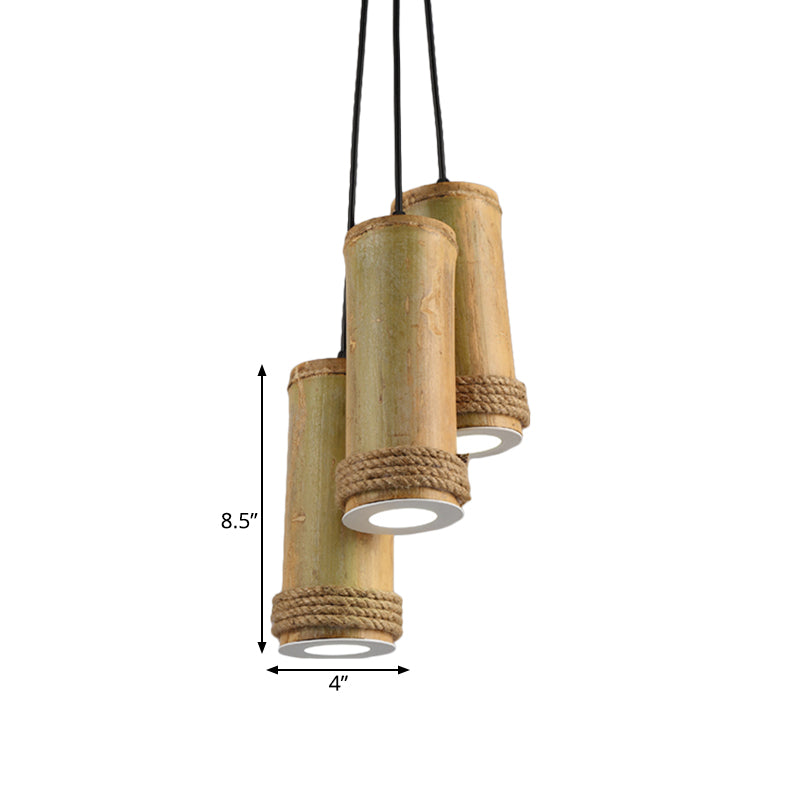 Light Brown 3-Light Cluster Pendant Light Factory Bamboo Cylinder Ceiling Fixture for Restaurant Clearhalo 'Ceiling Lights' 'Industrial Pendants' 'Industrial' 'Middle Century Pendants' 'Pendant Lights' 'Pendants' 'Tiffany' Lighting' 728361