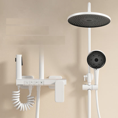 Modern Shower System Slide Bar Included Wall Mounted Shower Set Round Temperature Control Digital Display Not Included Clearhalo 'Bathroom Remodel & Bathroom Fixtures' 'Home Improvement' 'home_improvement' 'home_improvement_shower_faucets' 'Shower Faucets & Systems' 'shower_faucets' 'Showers & Bathtubs Plumbing' 'Showers & Bathtubs' 7283754