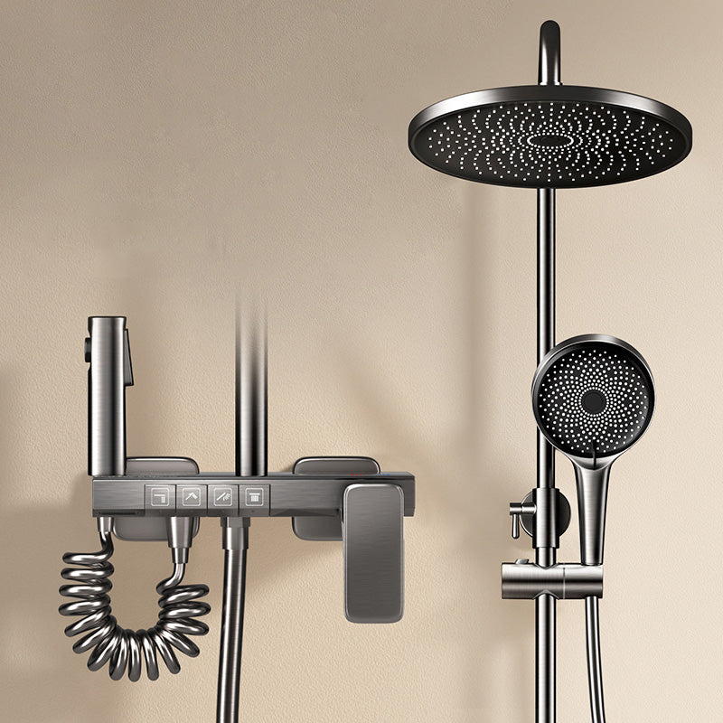 Slide Bar Included Shower System Solid Color Valve Included Shower Head Combo Round Temperature Control Digital Display Not Included Clearhalo 'Bathroom Remodel & Bathroom Fixtures' 'Home Improvement' 'home_improvement' 'home_improvement_shower_faucets' 'Shower Faucets & Systems' 'shower_faucets' 'Showers & Bathtubs Plumbing' 'Showers & Bathtubs' 7283764