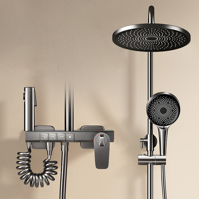 Slide Bar Included Shower System Solid Color Valve Included Shower Head Combo Round Thermostatic Digital Display Not Included Clearhalo 'Bathroom Remodel & Bathroom Fixtures' 'Home Improvement' 'home_improvement' 'home_improvement_shower_faucets' 'Shower Faucets & Systems' 'shower_faucets' 'Showers & Bathtubs Plumbing' 'Showers & Bathtubs' 7283765