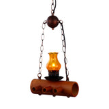 Vase Dining Room Pendant Ceiling Light Farm Yellow Glass 1 Light Brown Hanging Lighting with Linear Bamboo Beam Clearhalo 'Ceiling Lights' 'Glass shade' 'Glass' 'Industrial Pendants' 'Industrial' 'Middle Century Pendants' 'Pendant Lights' 'Pendants' 'Tiffany' Lighting' 728394