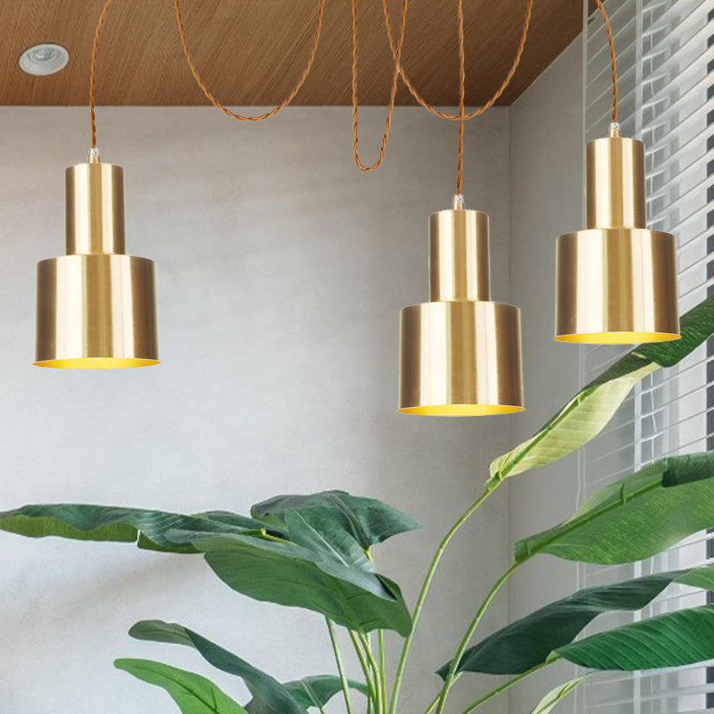 Tubular Living Room Multi Pendant Light Industrial Metal 2/3/4-Light Gold Finish Swag Ceiling Lamp 3 Gold Clearhalo 'Art Deco Pendants' 'Cast Iron' 'Ceiling Lights' 'Ceramic' 'Crystal' 'Industrial Pendants' 'Industrial' 'Metal' 'Middle Century Pendants' 'Pendant Lights' 'Pendants' 'Tiffany' Lighting' 728437