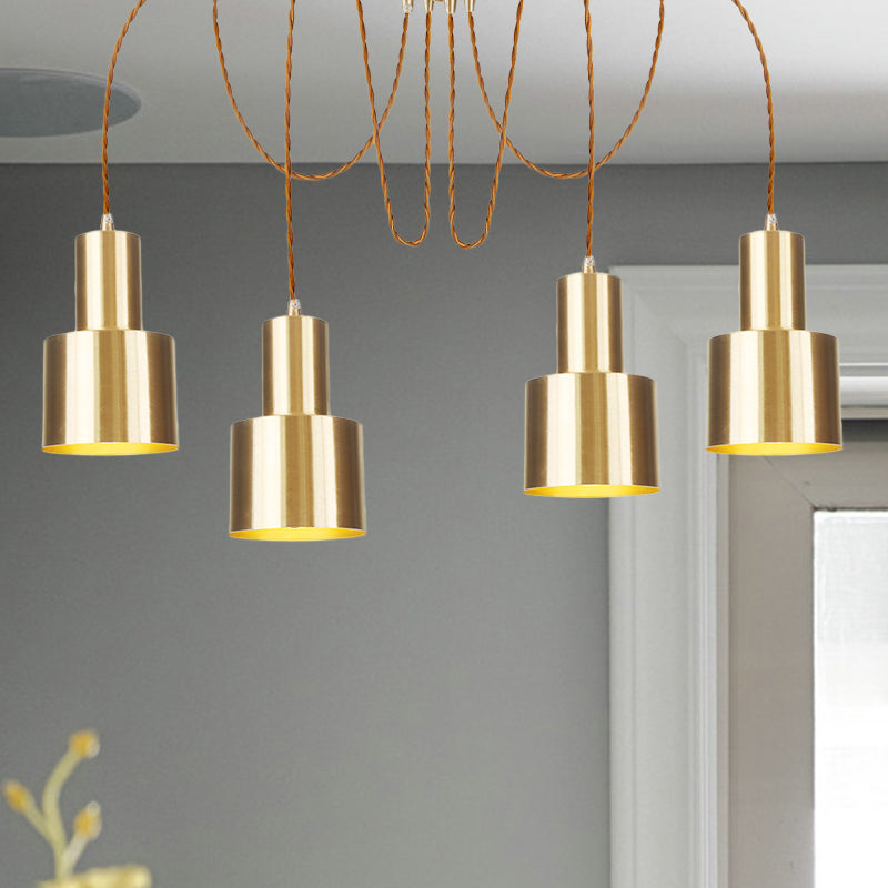 Tubular Living Room Multi Pendant Light Industrial Metal 2/3/4-Light Gold Finish Swag Ceiling Lamp 4 Gold Clearhalo 'Art Deco Pendants' 'Cast Iron' 'Ceiling Lights' 'Ceramic' 'Crystal' 'Industrial Pendants' 'Industrial' 'Metal' 'Middle Century Pendants' 'Pendant Lights' 'Pendants' 'Tiffany' Lighting' 728442