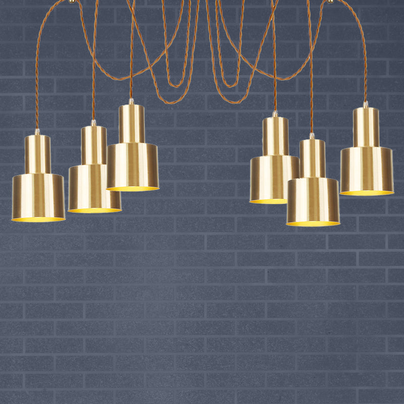 Tubular Living Room Multi Pendant Light Industrial Metal 2/3/4-Light Gold Finish Swag Ceiling Lamp 6 Gold Clearhalo 'Art Deco Pendants' 'Cast Iron' 'Ceiling Lights' 'Ceramic' 'Crystal' 'Industrial Pendants' 'Industrial' 'Metal' 'Middle Century Pendants' 'Pendant Lights' 'Pendants' 'Tiffany' Lighting' 728447