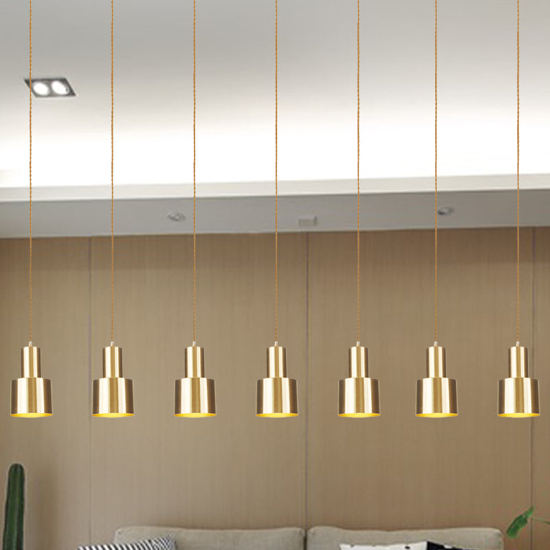 Metal Gold Finish Tandem Multi Ceiling Light Tube 3/5/7 Heads Industrial-Style Hanging Pendant Lamp Clearhalo 'Art Deco Pendants' 'Cast Iron' 'Ceiling Lights' 'Ceramic' 'Crystal' 'Industrial Pendants' 'Industrial' 'Metal' 'Middle Century Pendants' 'Pendant Lights' 'Pendants' 'Tiffany' Lighting' 728469
