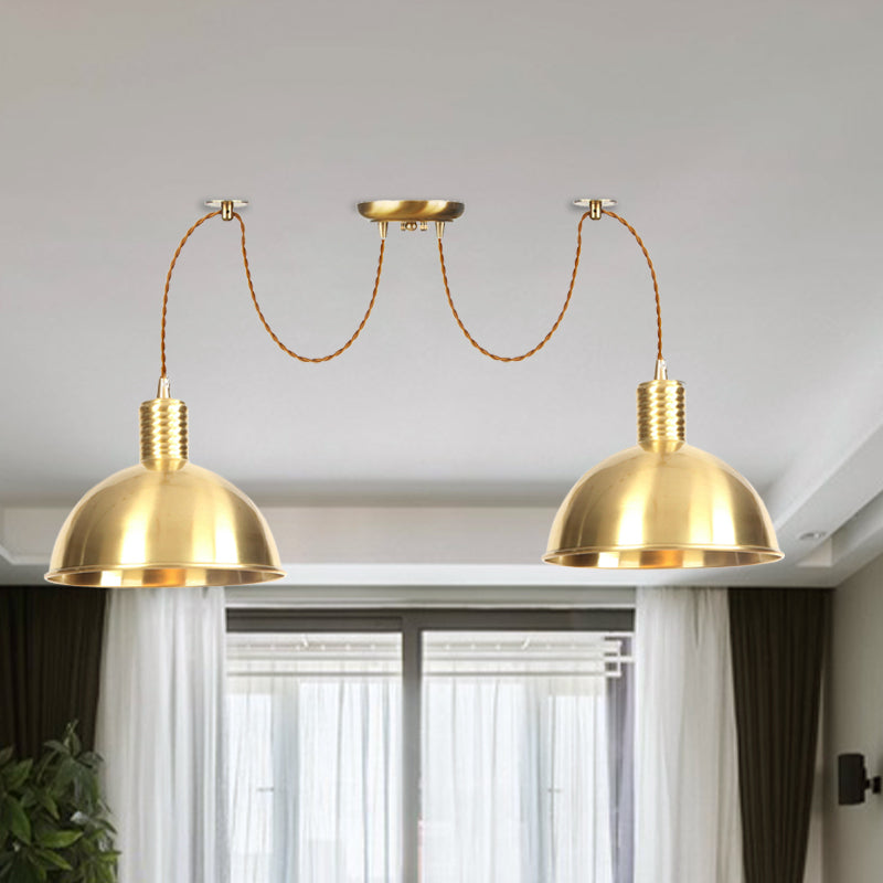 Domed Metallic Swag Multi-Light Pendant Industrial 2/3/4 Lights Clothes Shop Hanging Lamp Fixture in Gold 2 Gold Clearhalo 'Art Deco Pendants' 'Cast Iron' 'Ceiling Lights' 'Ceramic' 'Crystal' 'Industrial Pendants' 'Industrial' 'Metal' 'Middle Century Pendants' 'Pendant Lights' 'Pendants' 'Tiffany' Lighting' 728472