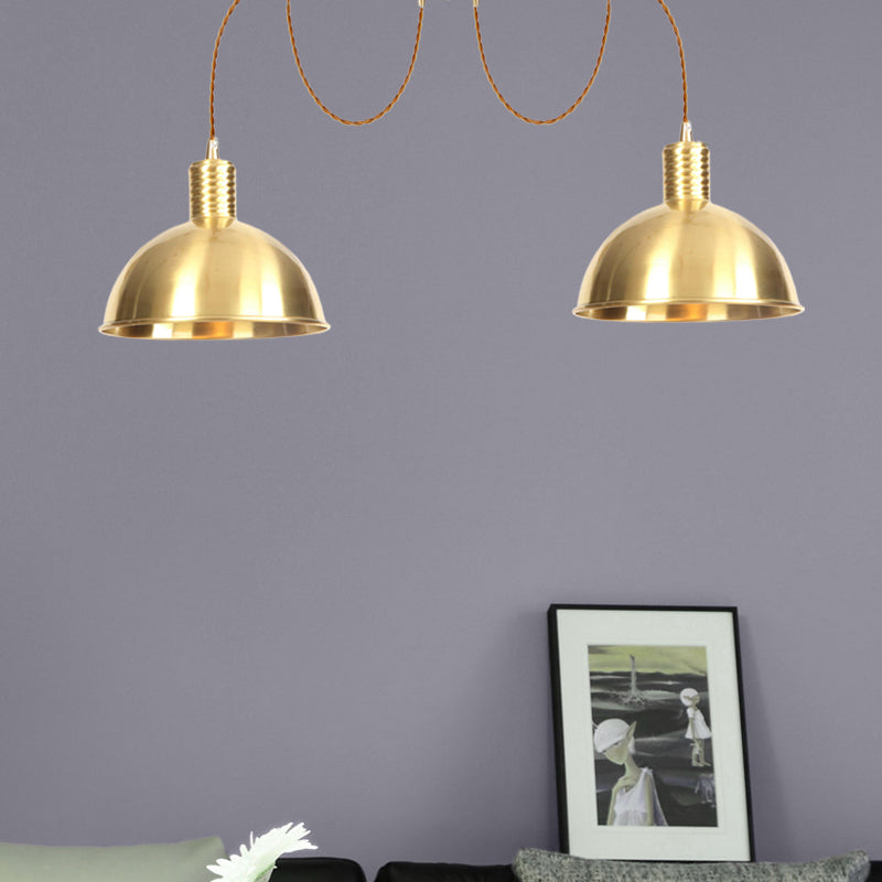 Domed Metallic Swag Multi-Light Pendant Industrial 2/3/4 Lights Clothes Shop Hanging Lamp Fixture in Gold Clearhalo 'Art Deco Pendants' 'Cast Iron' 'Ceiling Lights' 'Ceramic' 'Crystal' 'Industrial Pendants' 'Industrial' 'Metal' 'Middle Century Pendants' 'Pendant Lights' 'Pendants' 'Tiffany' Lighting' 728474