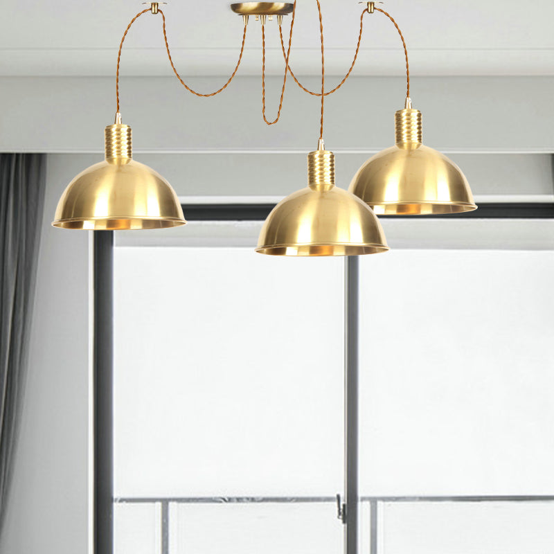 Domed Metallic Swag Multi-Light Pendant Industrial 2/3/4 Lights Clothes Shop Hanging Lamp Fixture in Gold Clearhalo 'Art Deco Pendants' 'Cast Iron' 'Ceiling Lights' 'Ceramic' 'Crystal' 'Industrial Pendants' 'Industrial' 'Metal' 'Middle Century Pendants' 'Pendant Lights' 'Pendants' 'Tiffany' Lighting' 728478