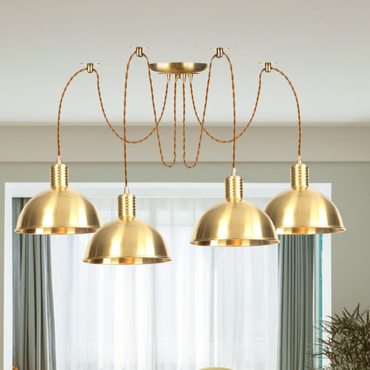 Domed Metallic Swag Multi-Light Pendant Industrial 2/3/4 Lights Clothes Shop Hanging Lamp Fixture in Gold 4 Gold Clearhalo 'Art Deco Pendants' 'Cast Iron' 'Ceiling Lights' 'Ceramic' 'Crystal' 'Industrial Pendants' 'Industrial' 'Metal' 'Middle Century Pendants' 'Pendant Lights' 'Pendants' 'Tiffany' Lighting' 728482