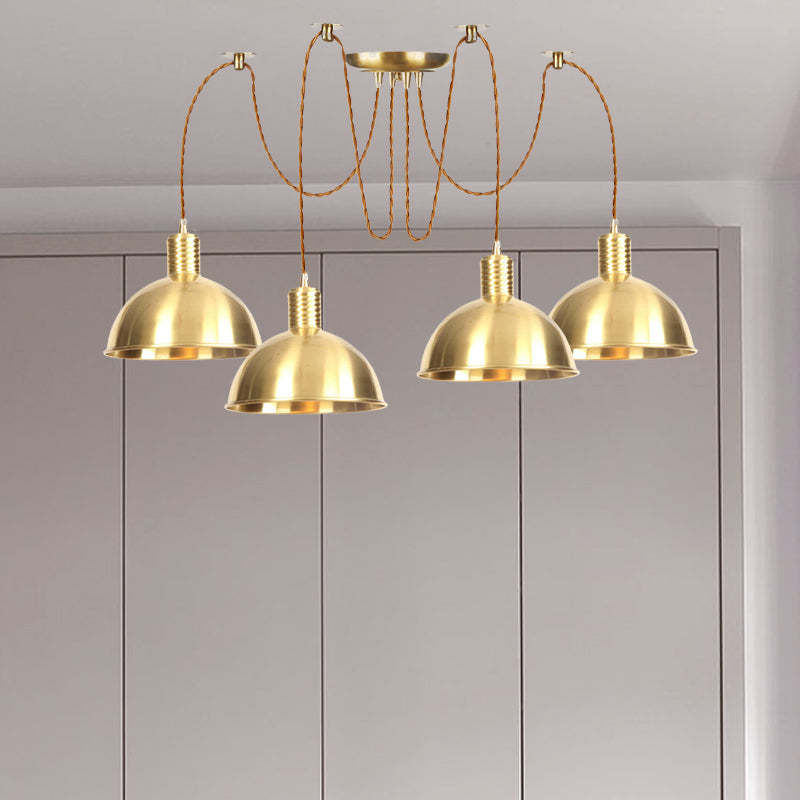 Domed Metallic Swag Multi-Light Pendant Industrial 2/3/4 Lights Clothes Shop Hanging Lamp Fixture in Gold Clearhalo 'Art Deco Pendants' 'Cast Iron' 'Ceiling Lights' 'Ceramic' 'Crystal' 'Industrial Pendants' 'Industrial' 'Metal' 'Middle Century Pendants' 'Pendant Lights' 'Pendants' 'Tiffany' Lighting' 728483