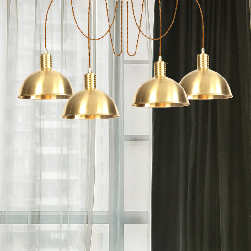Domed Metallic Swag Multi-Light Pendant Industrial 2/3/4 Lights Clothes Shop Hanging Lamp Fixture in Gold Clearhalo 'Art Deco Pendants' 'Cast Iron' 'Ceiling Lights' 'Ceramic' 'Crystal' 'Industrial Pendants' 'Industrial' 'Metal' 'Middle Century Pendants' 'Pendant Lights' 'Pendants' 'Tiffany' Lighting' 728484