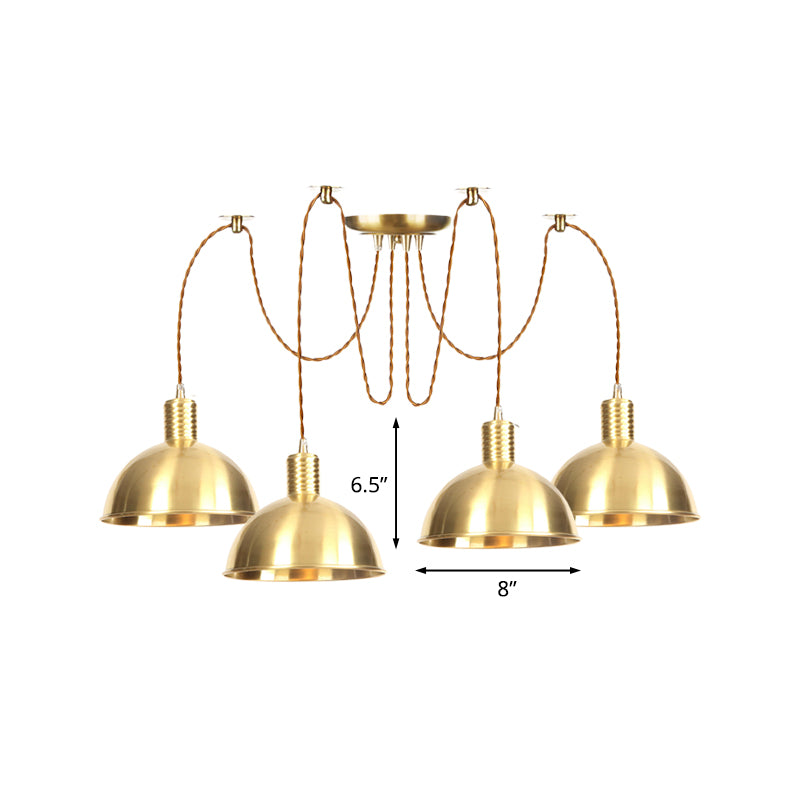 Domed Metallic Swag Multi-Light Pendant Industrial 2/3/4 Lights Clothes Shop Hanging Lamp Fixture in Gold Clearhalo 'Art Deco Pendants' 'Cast Iron' 'Ceiling Lights' 'Ceramic' 'Crystal' 'Industrial Pendants' 'Industrial' 'Metal' 'Middle Century Pendants' 'Pendant Lights' 'Pendants' 'Tiffany' Lighting' 728486