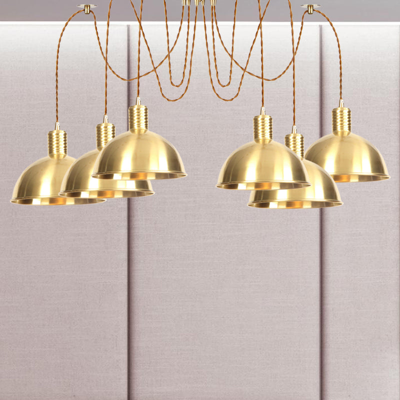 Domed Metallic Swag Multi-Light Pendant Industrial 2/3/4 Lights Clothes Shop Hanging Lamp Fixture in Gold 6 Gold Clearhalo 'Art Deco Pendants' 'Cast Iron' 'Ceiling Lights' 'Ceramic' 'Crystal' 'Industrial Pendants' 'Industrial' 'Metal' 'Middle Century Pendants' 'Pendant Lights' 'Pendants' 'Tiffany' Lighting' 728487