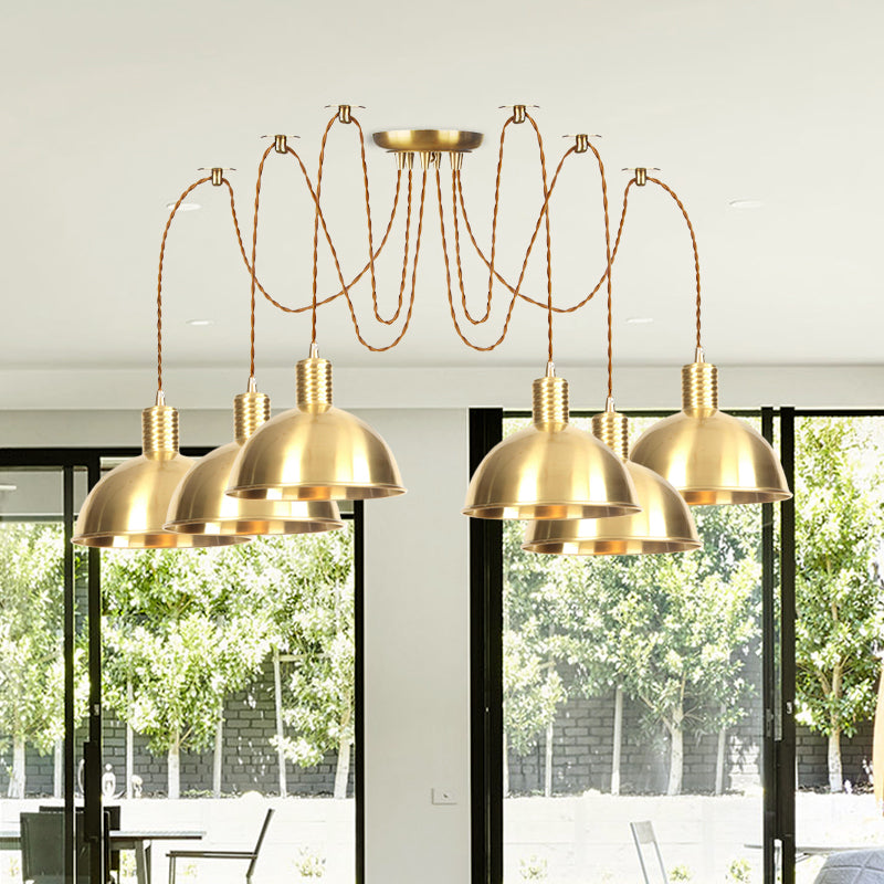 Domed Metallic Swag Multi-Light Pendant Industrial 2/3/4 Lights Clothes Shop Hanging Lamp Fixture in Gold Clearhalo 'Art Deco Pendants' 'Cast Iron' 'Ceiling Lights' 'Ceramic' 'Crystal' 'Industrial Pendants' 'Industrial' 'Metal' 'Middle Century Pendants' 'Pendant Lights' 'Pendants' 'Tiffany' Lighting' 728489