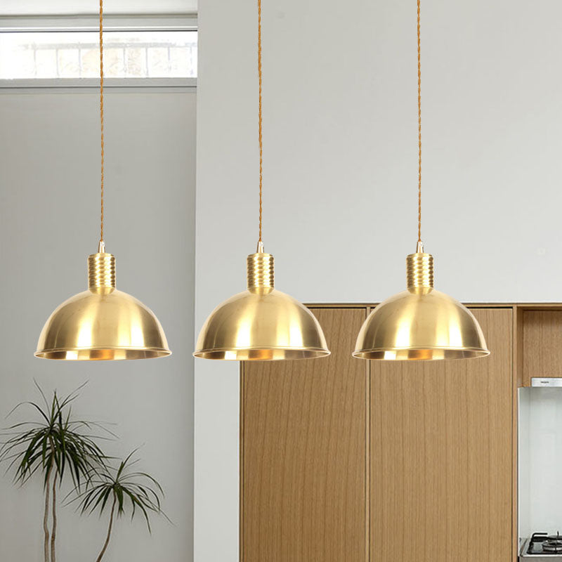 3/5/7-Light Tandem Multi Hanging Light Fixture Industrial Restaurant Pendant Lamp with Dome Metal Shade in Gold 3 Gold Clearhalo 'Art Deco Pendants' 'Cast Iron' 'Ceiling Lights' 'Ceramic' 'Crystal' 'Industrial Pendants' 'Industrial' 'Metal' 'Middle Century Pendants' 'Pendant Lights' 'Pendants' 'Tiffany' Lighting' 728492