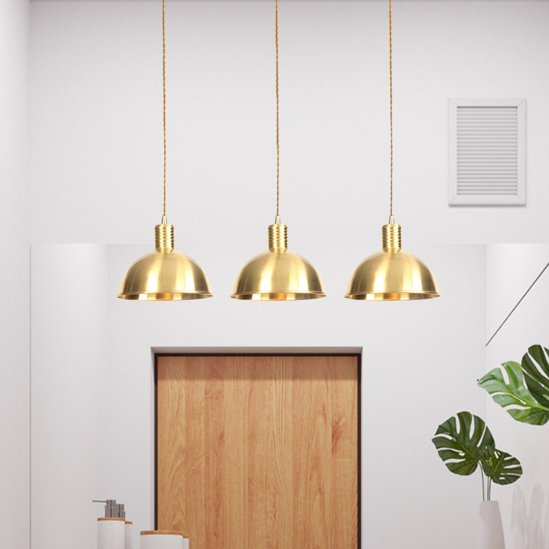 3/5/7-Light Tandem Multi Hanging Light Fixture Industrial Restaurant Pendant Lamp with Dome Metal Shade in Gold Clearhalo 'Art Deco Pendants' 'Cast Iron' 'Ceiling Lights' 'Ceramic' 'Crystal' 'Industrial Pendants' 'Industrial' 'Metal' 'Middle Century Pendants' 'Pendant Lights' 'Pendants' 'Tiffany' Lighting' 728493
