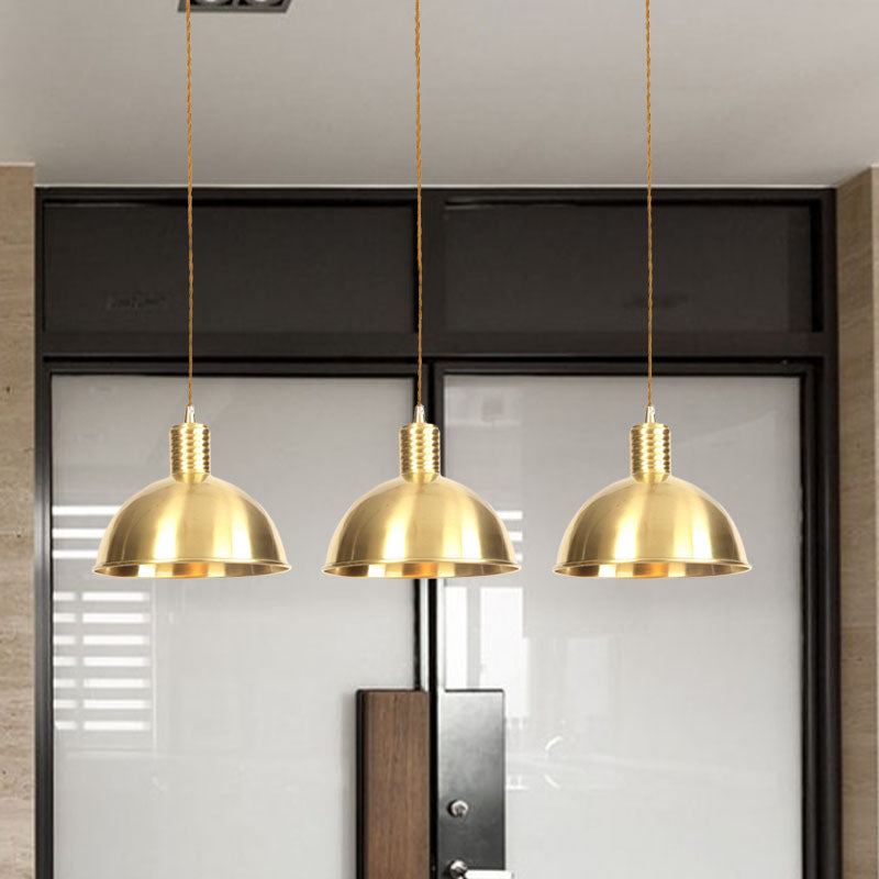 3/5/7-Light Tandem Multi Hanging Light Fixture Industrial Restaurant Pendant Lamp with Dome Metal Shade in Gold Clearhalo 'Art Deco Pendants' 'Cast Iron' 'Ceiling Lights' 'Ceramic' 'Crystal' 'Industrial Pendants' 'Industrial' 'Metal' 'Middle Century Pendants' 'Pendant Lights' 'Pendants' 'Tiffany' Lighting' 728494