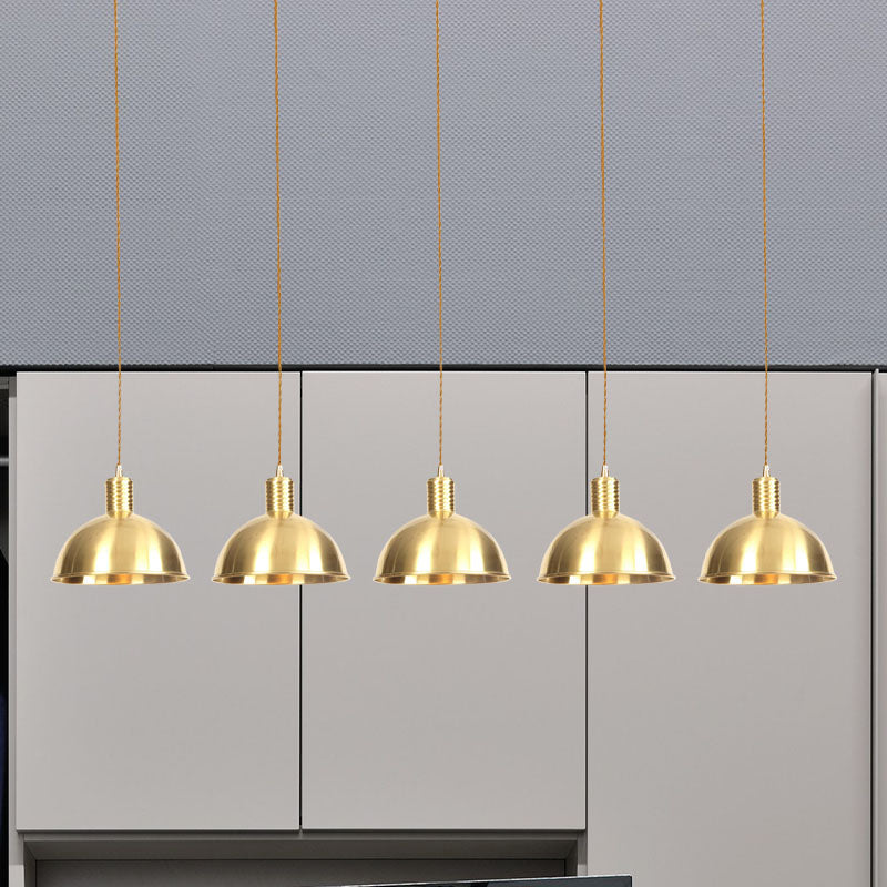 3/5/7-Light Tandem Multi Hanging Light Fixture Industrial Restaurant Pendant Lamp with Dome Metal Shade in Gold 5 Gold Clearhalo 'Art Deco Pendants' 'Cast Iron' 'Ceiling Lights' 'Ceramic' 'Crystal' 'Industrial Pendants' 'Industrial' 'Metal' 'Middle Century Pendants' 'Pendant Lights' 'Pendants' 'Tiffany' Lighting' 728497