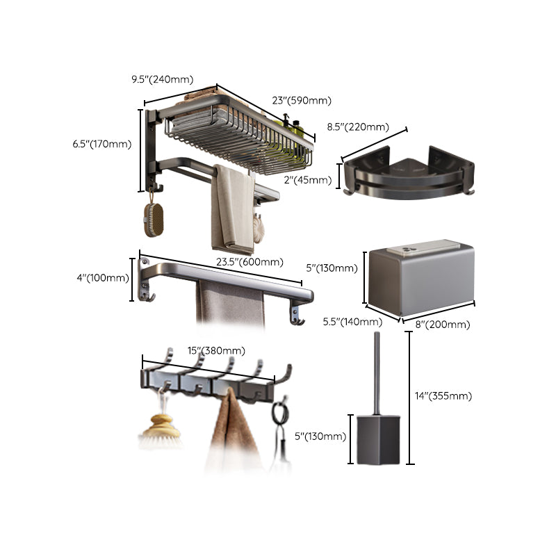 Modern Bathroom Hardware Set Grey Metal Bathroom Accessory Kit Clearhalo 'Bathroom Hardware Sets' 'Bathroom Hardware' 'Bathroom Remodel & Bathroom Fixtures' 'bathroom_hardware_sets' 'Home Improvement' 'home_improvement' 'home_improvement_bathroom_hardware_sets' 7284977