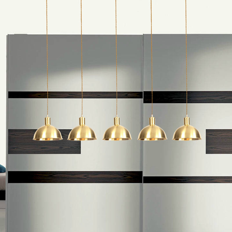 3/5/7-Light Tandem Multi Hanging Light Fixture Industrial Restaurant Pendant Lamp with Dome Metal Shade in Gold Clearhalo 'Art Deco Pendants' 'Cast Iron' 'Ceiling Lights' 'Ceramic' 'Crystal' 'Industrial Pendants' 'Industrial' 'Metal' 'Middle Century Pendants' 'Pendant Lights' 'Pendants' 'Tiffany' Lighting' 728498