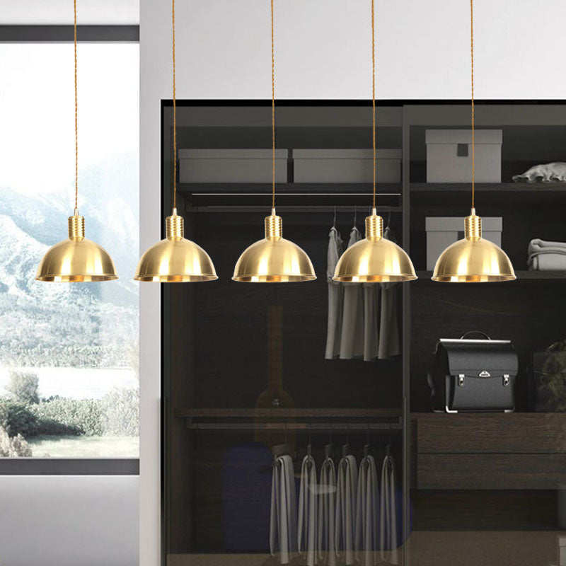 3/5/7-Light Tandem Multi Hanging Light Fixture Industrial Restaurant Pendant Lamp with Dome Metal Shade in Gold Clearhalo 'Art Deco Pendants' 'Cast Iron' 'Ceiling Lights' 'Ceramic' 'Crystal' 'Industrial Pendants' 'Industrial' 'Metal' 'Middle Century Pendants' 'Pendant Lights' 'Pendants' 'Tiffany' Lighting' 728499