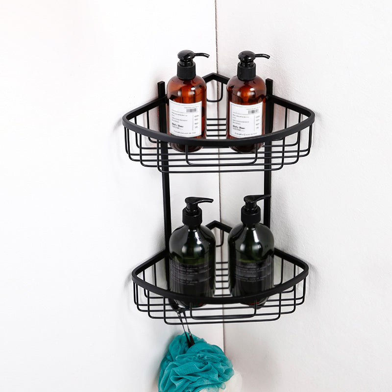 Traditional Bathroom Accessories Hardware Set in Black Metal Double Layer Triangle Bath Shelves Clearhalo 'Bathroom Hardware Sets' 'Bathroom Hardware' 'Bathroom Remodel & Bathroom Fixtures' 'bathroom_hardware_sets' 'Home Improvement' 'home_improvement' 'home_improvement_bathroom_hardware_sets' 7284995