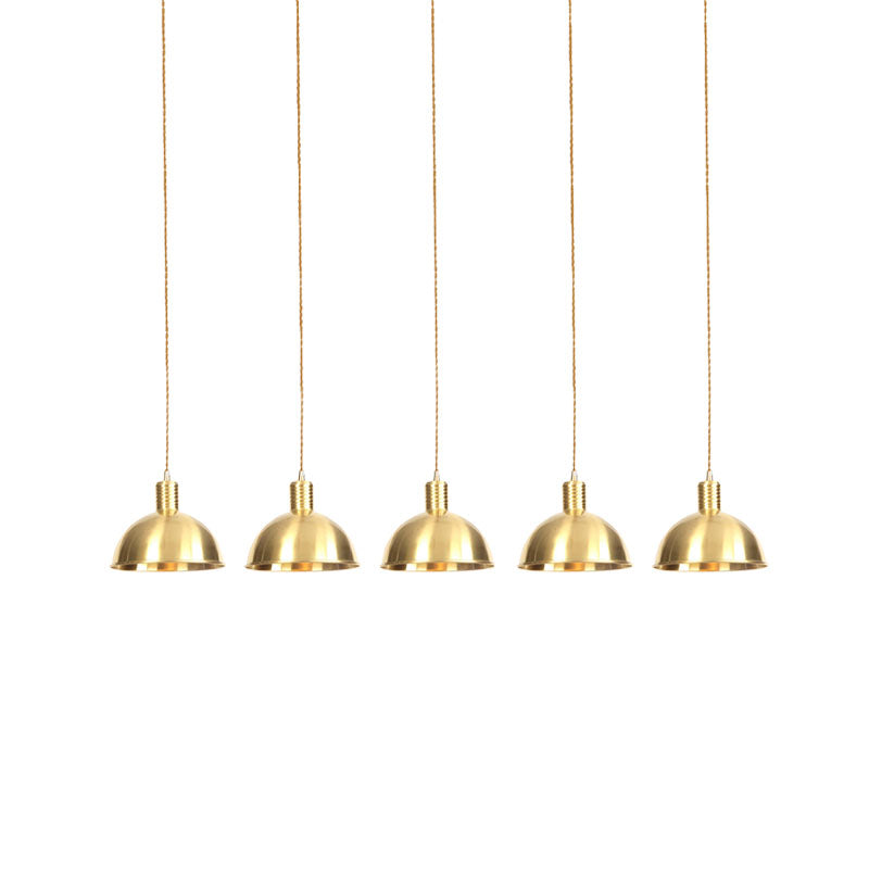 3/5/7-Light Tandem Multi Hanging Light Fixture Industrial Restaurant Pendant Lamp with Dome Metal Shade in Gold Clearhalo 'Art Deco Pendants' 'Cast Iron' 'Ceiling Lights' 'Ceramic' 'Crystal' 'Industrial Pendants' 'Industrial' 'Metal' 'Middle Century Pendants' 'Pendant Lights' 'Pendants' 'Tiffany' Lighting' 728500