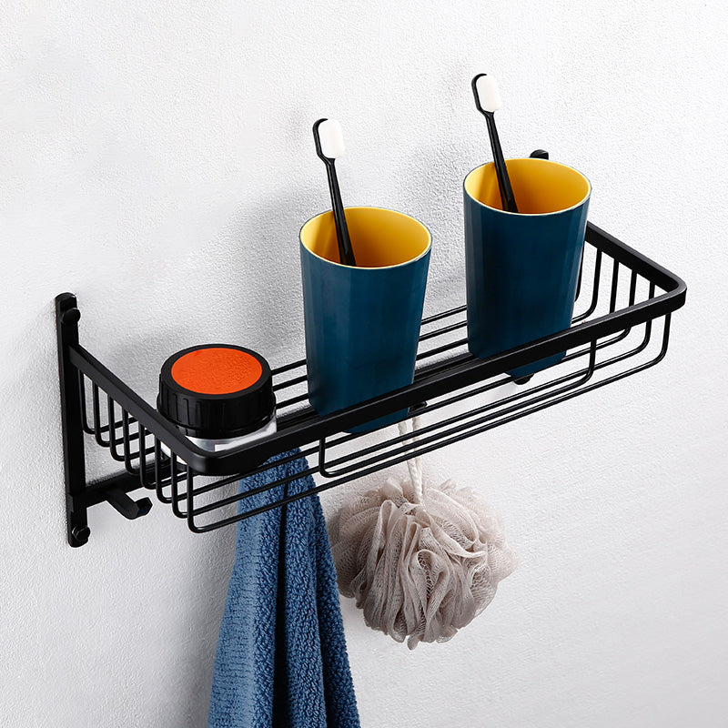 Traditional Bathroom Accessories Hardware Set in Black Metal Bathroom Shelf (With Hook) Clearhalo 'Bathroom Hardware Sets' 'Bathroom Hardware' 'Bathroom Remodel & Bathroom Fixtures' 'bathroom_hardware_sets' 'Home Improvement' 'home_improvement' 'home_improvement_bathroom_hardware_sets' 7285001