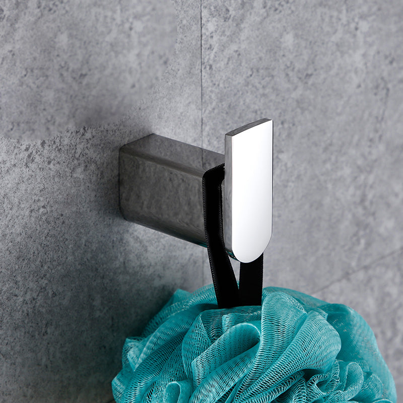 Contemporary Bathroom Accessories Hardware Set in Silver with Soap Dish Towel Robe Hook Clearhalo 'Bathroom Hardware Sets' 'Bathroom Hardware' 'Bathroom Remodel & Bathroom Fixtures' 'bathroom_hardware_sets' 'Home Improvement' 'home_improvement' 'home_improvement_bathroom_hardware_sets' 7285008
