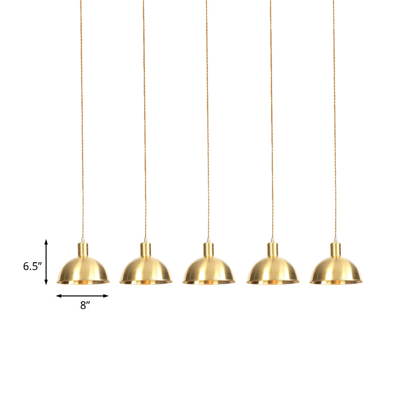 3/5/7-Light Tandem Multi Hanging Light Fixture Industrial Restaurant Pendant Lamp with Dome Metal Shade in Gold Clearhalo 'Art Deco Pendants' 'Cast Iron' 'Ceiling Lights' 'Ceramic' 'Crystal' 'Industrial Pendants' 'Industrial' 'Metal' 'Middle Century Pendants' 'Pendant Lights' 'Pendants' 'Tiffany' Lighting' 728501