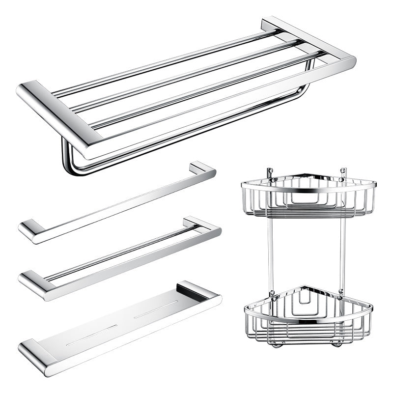 Contemporary Bathroom Accessories Hardware Set in Silver with Soap Dish Clearhalo 'Bathroom Hardware Sets' 'Bathroom Hardware' 'Bathroom Remodel & Bathroom Fixtures' 'bathroom_hardware_sets' 'Home Improvement' 'home_improvement' 'home_improvement_bathroom_hardware_sets' 7285016
