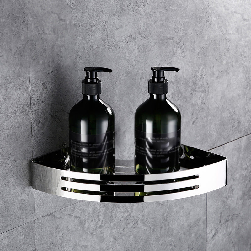 Contemporary Bathroom Accessories Hardware Set in Silver with Soap Dish Triangular Bath Shelf Clearhalo 'Bathroom Hardware Sets' 'Bathroom Hardware' 'Bathroom Remodel & Bathroom Fixtures' 'bathroom_hardware_sets' 'Home Improvement' 'home_improvement' 'home_improvement_bathroom_hardware_sets' 7285017