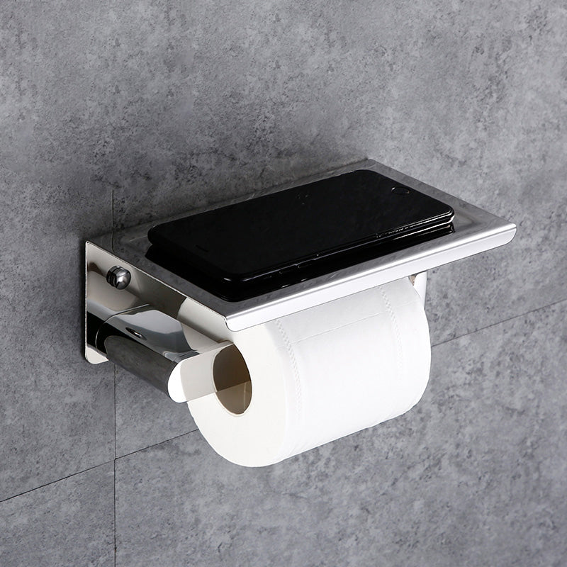 Contemporary Bathroom Accessories Hardware Set in Silver with Soap Dish Toilet Paper Holder (8"L) Clearhalo 'Bathroom Hardware Sets' 'Bathroom Hardware' 'Bathroom Remodel & Bathroom Fixtures' 'bathroom_hardware_sets' 'Home Improvement' 'home_improvement' 'home_improvement_bathroom_hardware_sets' 7285022