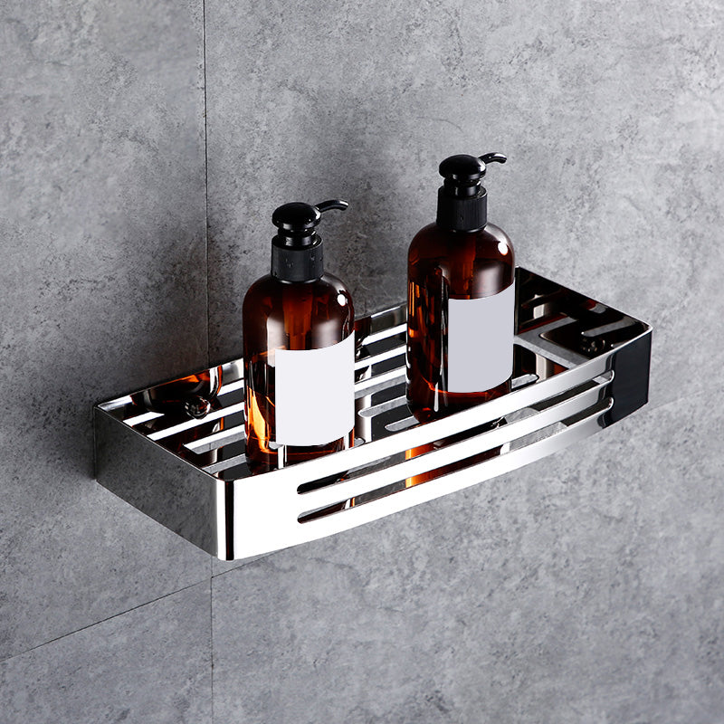 Contemporary Bathroom Accessories Hardware Set in Silver with Soap Dish Square Bath Shelf Clearhalo 'Bathroom Hardware Sets' 'Bathroom Hardware' 'Bathroom Remodel & Bathroom Fixtures' 'bathroom_hardware_sets' 'Home Improvement' 'home_improvement' 'home_improvement_bathroom_hardware_sets' 7285023
