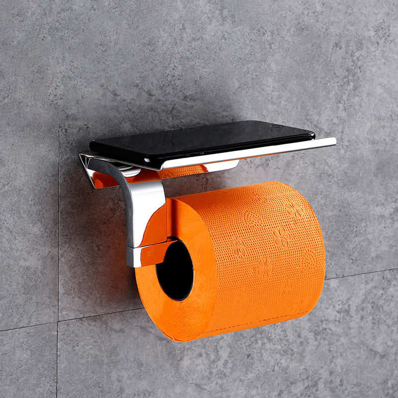 Contemporary Bathroom Accessories Hardware Set in Silver with Soap Dish Toilet Paper Holder (6"L) Clearhalo 'Bathroom Hardware Sets' 'Bathroom Hardware' 'Bathroom Remodel & Bathroom Fixtures' 'bathroom_hardware_sets' 'Home Improvement' 'home_improvement' 'home_improvement_bathroom_hardware_sets' 7285027