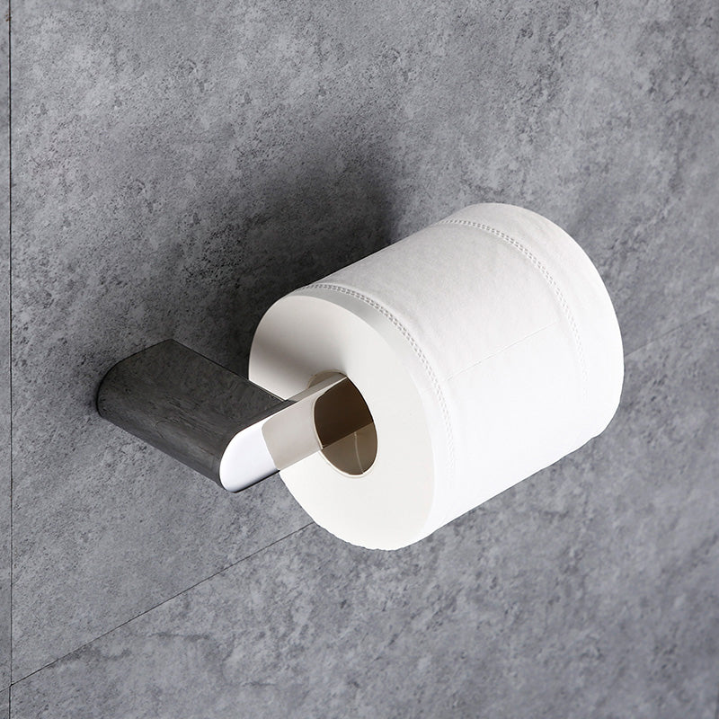 Contemporary Bathroom Accessories Hardware Set in Silver with Soap Dish Flat Monocular Tissue Holder Clearhalo 'Bathroom Hardware Sets' 'Bathroom Hardware' 'Bathroom Remodel & Bathroom Fixtures' 'bathroom_hardware_sets' 'Home Improvement' 'home_improvement' 'home_improvement_bathroom_hardware_sets' 7285029