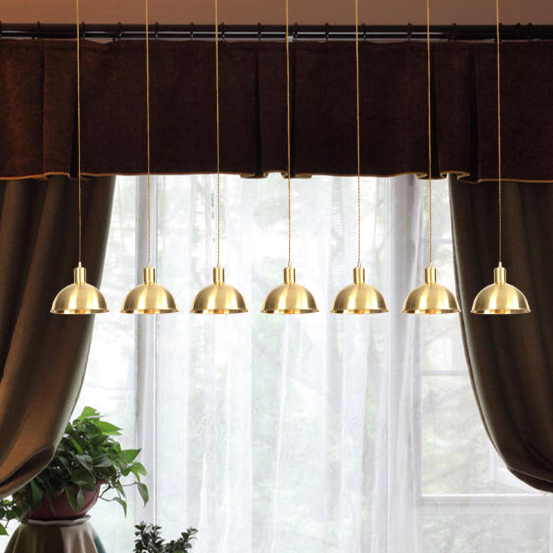3/5/7-Light Tandem Multi Hanging Light Fixture Industrial Restaurant Pendant Lamp with Dome Metal Shade in Gold Clearhalo 'Art Deco Pendants' 'Cast Iron' 'Ceiling Lights' 'Ceramic' 'Crystal' 'Industrial Pendants' 'Industrial' 'Metal' 'Middle Century Pendants' 'Pendant Lights' 'Pendants' 'Tiffany' Lighting' 728503