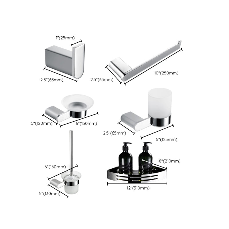 Contemporary Bathroom Accessories Hardware Set in Silver with Soap Dish Clearhalo 'Bathroom Hardware Sets' 'Bathroom Hardware' 'Bathroom Remodel & Bathroom Fixtures' 'bathroom_hardware_sets' 'Home Improvement' 'home_improvement' 'home_improvement_bathroom_hardware_sets' 7285030