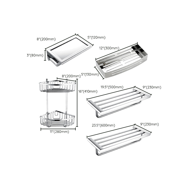 Contemporary Bathroom Accessories Hardware Set in Silver with Soap Dish Clearhalo 'Bathroom Hardware Sets' 'Bathroom Hardware' 'Bathroom Remodel & Bathroom Fixtures' 'bathroom_hardware_sets' 'Home Improvement' 'home_improvement' 'home_improvement_bathroom_hardware_sets' 7285031