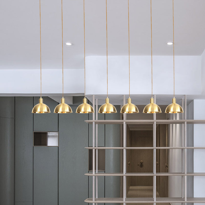 3/5/7-Light Tandem Multi Hanging Light Fixture Industrial Restaurant Pendant Lamp with Dome Metal Shade in Gold Clearhalo 'Art Deco Pendants' 'Cast Iron' 'Ceiling Lights' 'Ceramic' 'Crystal' 'Industrial Pendants' 'Industrial' 'Metal' 'Middle Century Pendants' 'Pendant Lights' 'Pendants' 'Tiffany' Lighting' 728504