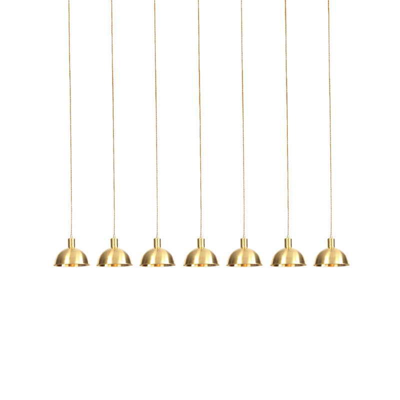 3/5/7-Light Tandem Multi Hanging Light Fixture Industrial Restaurant Pendant Lamp with Dome Metal Shade in Gold Clearhalo 'Art Deco Pendants' 'Cast Iron' 'Ceiling Lights' 'Ceramic' 'Crystal' 'Industrial Pendants' 'Industrial' 'Metal' 'Middle Century Pendants' 'Pendant Lights' 'Pendants' 'Tiffany' Lighting' 728505