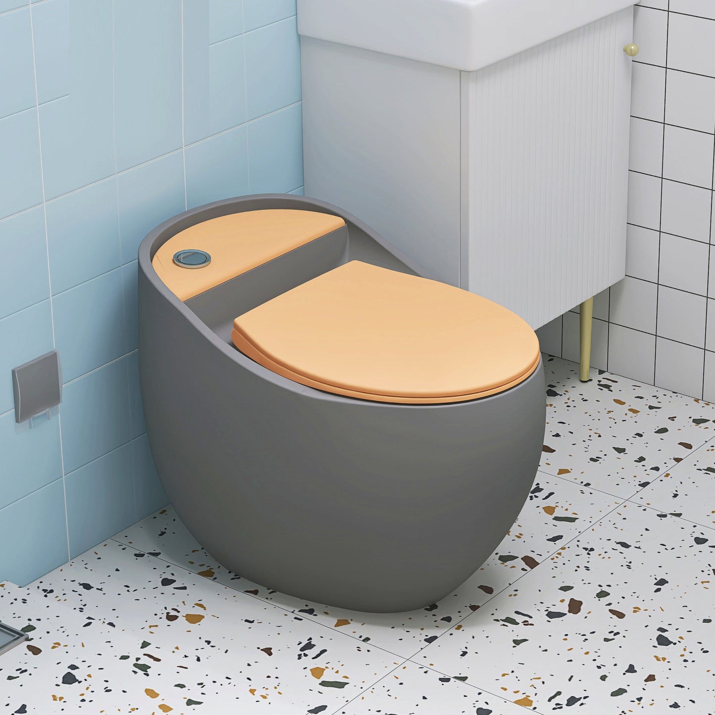Contemporary Flush Toilet Floor Mounted Siphon Jet Porcelain Toilet Bowl Gray/ Orange Clearhalo 'Bathroom Remodel & Bathroom Fixtures' 'Home Improvement' 'home_improvement' 'home_improvement_toilets' 'Toilets & Bidets' 'Toilets' 7285146