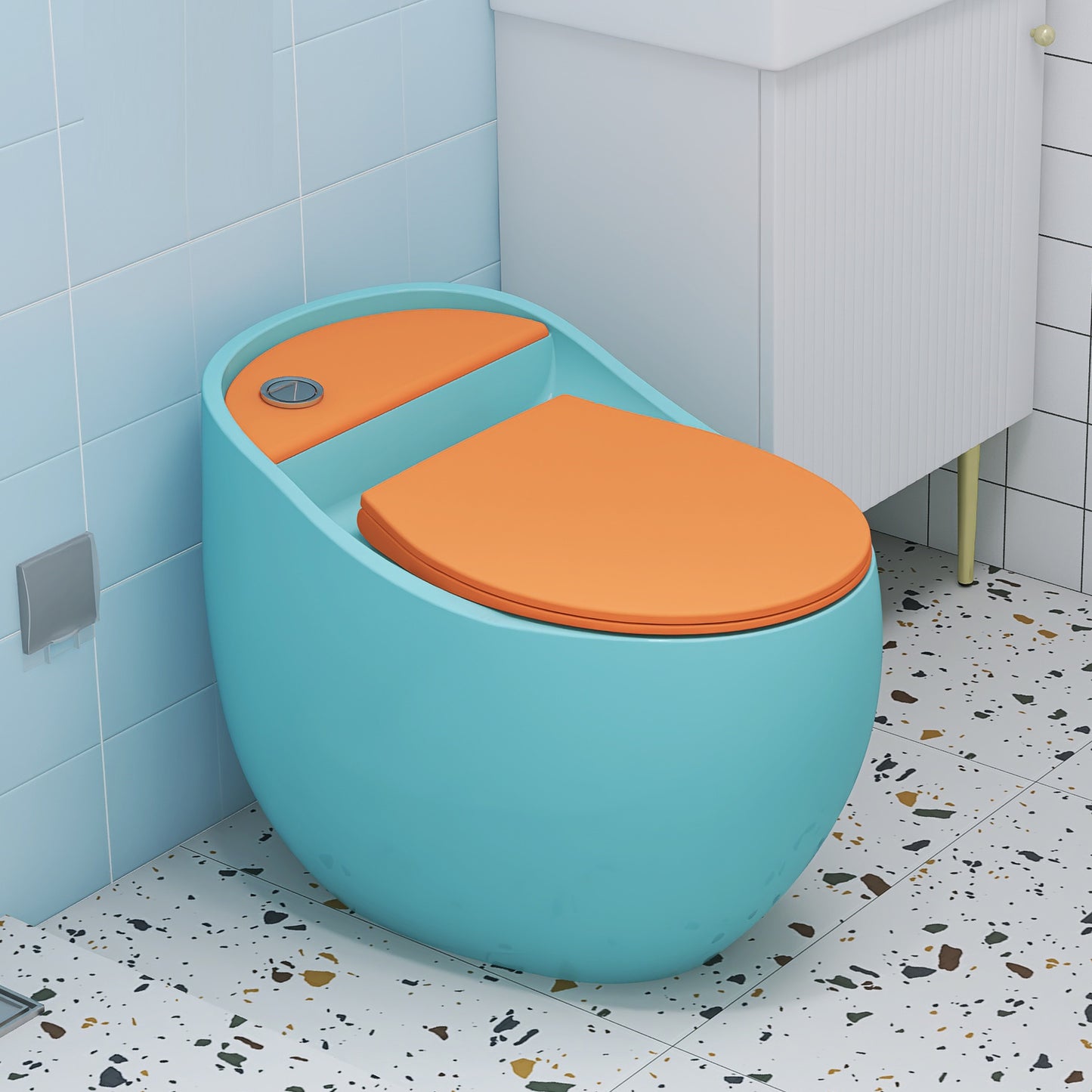 Contemporary Flush Toilet Floor Mounted Siphon Jet Porcelain Toilet Bowl Blue-Yellow 12" Clearhalo 'Bathroom Remodel & Bathroom Fixtures' 'Home Improvement' 'home_improvement' 'home_improvement_toilets' 'Toilets & Bidets' 'Toilets' 7285149