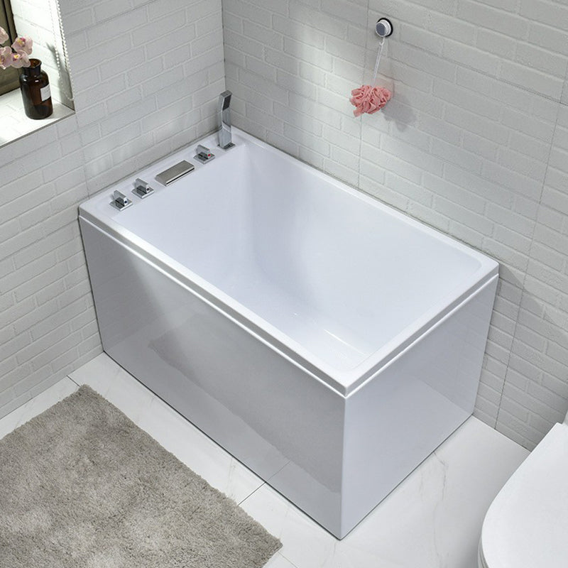 Modern Stand Alone White Bath Acrylic Rectangular Soaking Bathtub Left Tub with Silver 5-Piece Set Clearhalo 'Bathroom Remodel & Bathroom Fixtures' 'Bathtubs' 'Home Improvement' 'home_improvement' 'home_improvement_bathtubs' 'Showers & Bathtubs' 7285233
