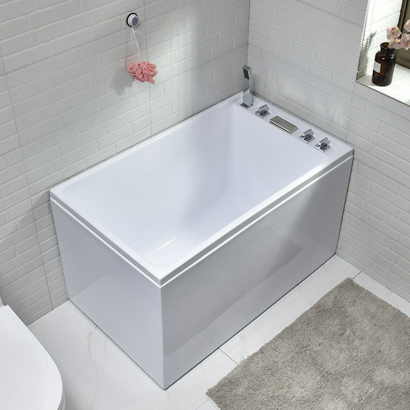Modern Stand Alone White Bath Acrylic Rectangular Soaking Bathtub Right Tub with Silver 5-Piece Set Clearhalo 'Bathroom Remodel & Bathroom Fixtures' 'Bathtubs' 'Home Improvement' 'home_improvement' 'home_improvement_bathtubs' 'Showers & Bathtubs' 7285237