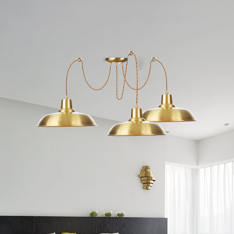 Gold Finish 2/3/4 Bulbs Multiple Lamp Pendants Industrial Metal Barn Shape Swag Hanging Light Fixture Clearhalo 'Art Deco Pendants' 'Cast Iron' 'Ceiling Lights' 'Ceramic' 'Crystal' 'Industrial Pendants' 'Industrial' 'Metal' 'Middle Century Pendants' 'Pendant Lights' 'Pendants' 'Tiffany' Lighting' 728524